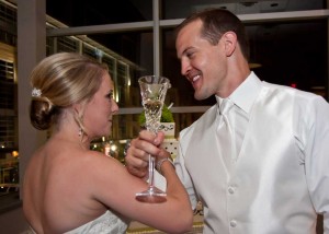 Bride and Groom Toasting at the Red Oak Ballroom in Houston, CityCentre