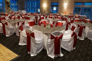 Gorgeous White, Silver and Red Holiday Party set with views of CityCentre in Houston