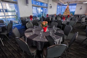 Stately black and gray Company Holiday Party set at Red Oak Ballroom Houston, CityCentre