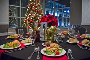 Preset salads and desserts for a Holiday Party at the Red Oak Ballroom, Houston, CityCentre