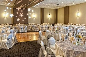 Silver and White Room set with Centered Dance Floor for a Wedding at the Red Oak Ballroom in Austin