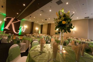 Beautiful Mint Green and Ivory room set with a Custom Gobo, Wedding at the Red Oak Ballroom in Austin