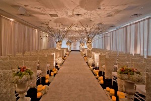 Gorgeous Wedding Ceremony Room Setup with perimeter pipe and drape at the Red Oak Ballroom in Houston, CityCentre