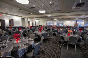 Stately black and gray Company Holiday Party set at Red Oak Ballroom Houston, CityCentre