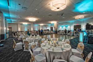 Beautiful Gold and White room setup at the Red Oak Ballroom A in San Antonio