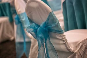 Elegant Light Blue and White room setup, Wedding at the Red Oak Ballroom in Austin