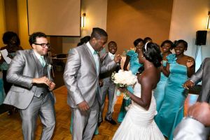 Bride, Groom and Bridal Party Dancing, Wedding at the Red Oak Ballroom in Austin