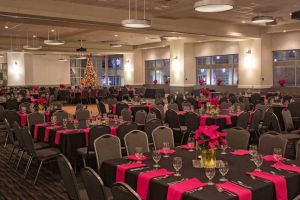 Elegant black and red Holiday Party set, Red Oak Ballroom B in Houston, CityCentre