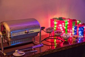 Colorful Holiday Party decorations for your event at the Red Oak Ballroom
