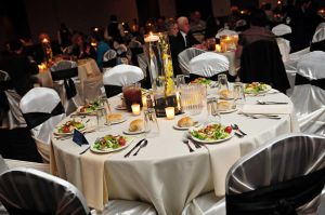 Clean and simple Ivory and Black Room decor at the Red Oak Ballroom in Houston, CityCentre